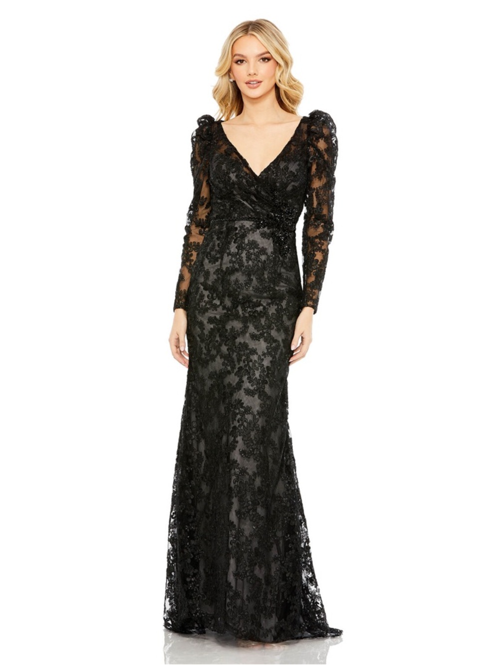 Mac Duggal 11324 Illusion Sleeve Sequin Lace Dress $798